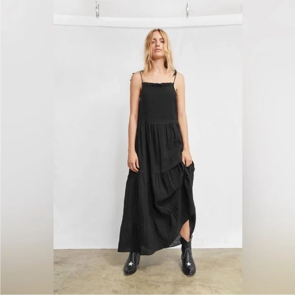 Anine Bing Agnes Black Tie Shoulder Cotton Maxi
Dress Small - Picture 6 of 11